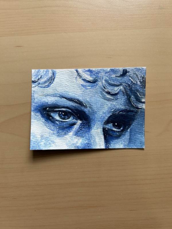 ACEO original art,5SOS, Eyes, Blue, Luke Hemmings Watercolor Painting, 3.5x2.5in