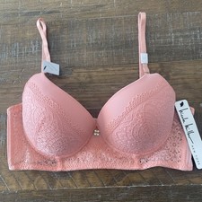 Nicole Miller Lace Padded Underwire Mega Push Up Bra Size 36C Peach/Coral NEW