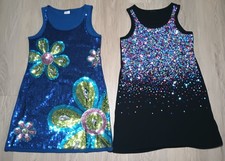JUSTICE Girls 2 Two Multicolor Allover Sequin Stretchy Tank Dresses holiday S M