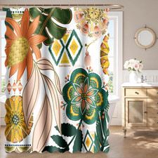 Scalloped Boho Floral Fabric Shower Curtain Set Colorful Abstract Botanical Show