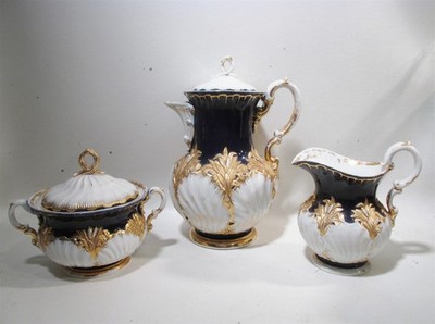 Atq Meissen Crossed Swords Germany Cobalt Blue Gold 3 Pc Coffee Pot Cream Sugar