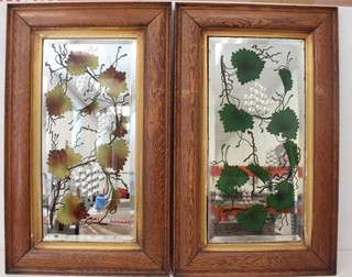 Pair Of Grape Vines ANTIQUE ORNATE Painted Art Mirrors Pub Decor B77