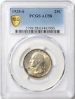 1935-S 25c Washington Silver Quarter PCGS AU58 - Great Luster / Light Toning