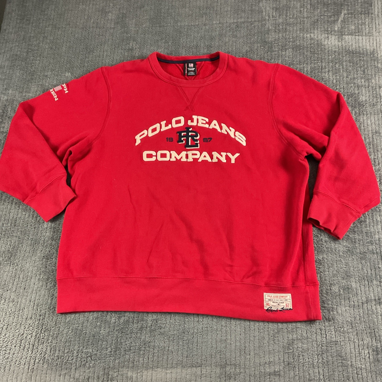 Ralph Lauren Sweater Mens XXL Red Polo Jeans Company Sweatshirt Cozy Vintage