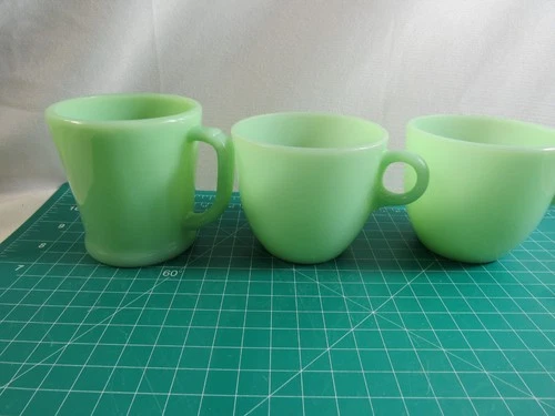 Vintage Fire King Jadite Oven Ware Heavy  1 Coffee Mugs 2 Coffee Cup C Handles