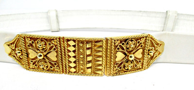 Vintage Accessocraft Belt Gold Interlocking Buckle White Leather Belt Adjustable