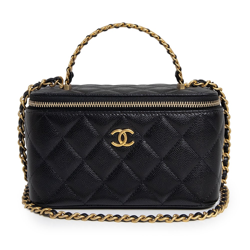 CHANEL AP4064 Matelassé Vanity Case Black Shoulder Bag #119