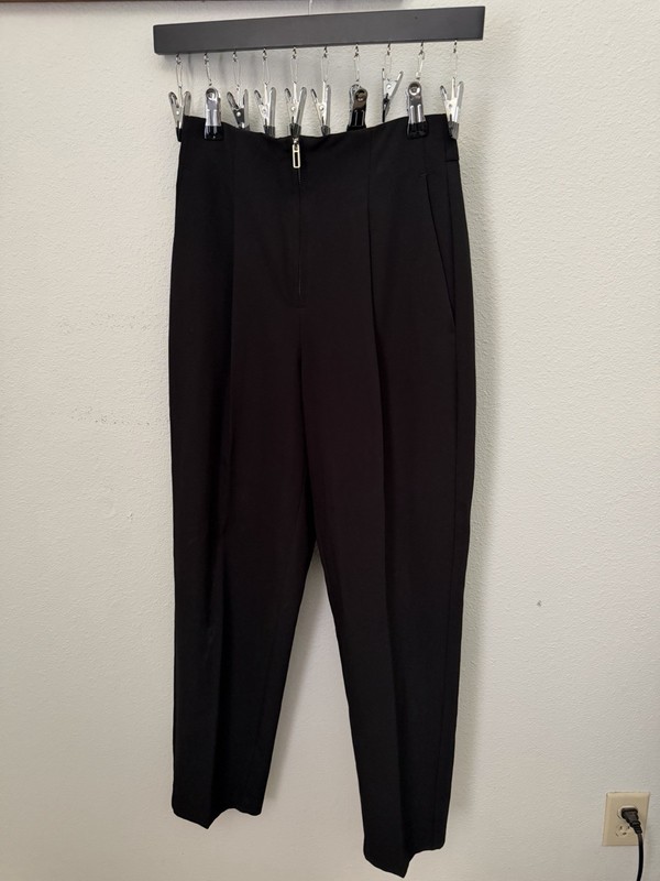 Mango Women's Black Solid Pleated Front Tapered Dress Pants 