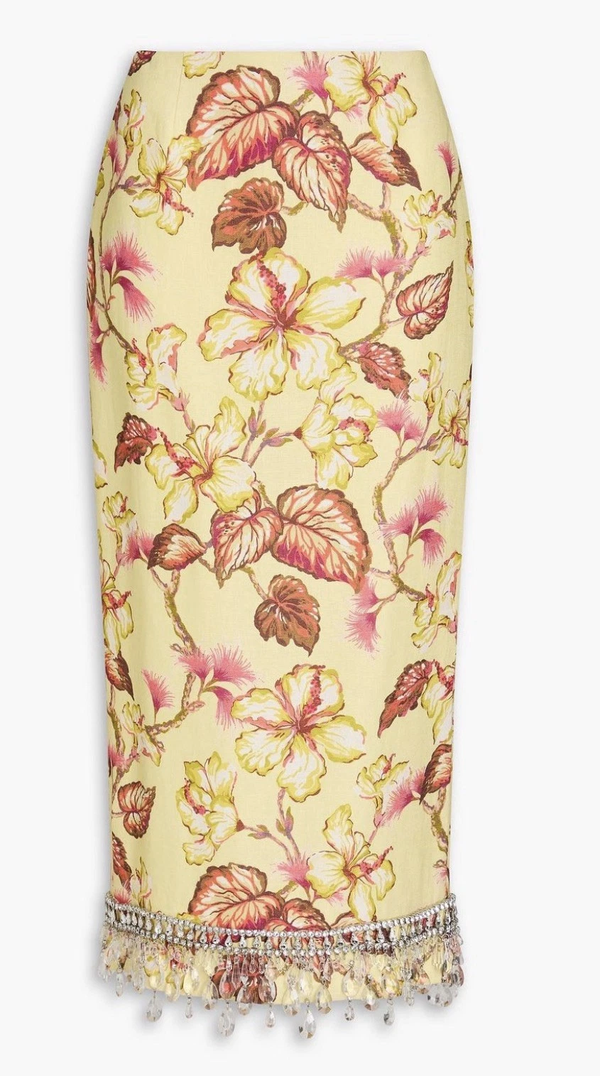 ZIMMERMANN Embellished floral-print linen midi pencil skirt New Size 0/UK8