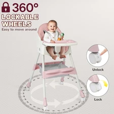 Foldable Baby High Chair, 2-in-1 Portable,with Removable Dual-Layer Tray