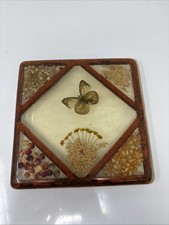 Vintage Retro Lucite Trivet Butterflies Dried Flowers & Beans