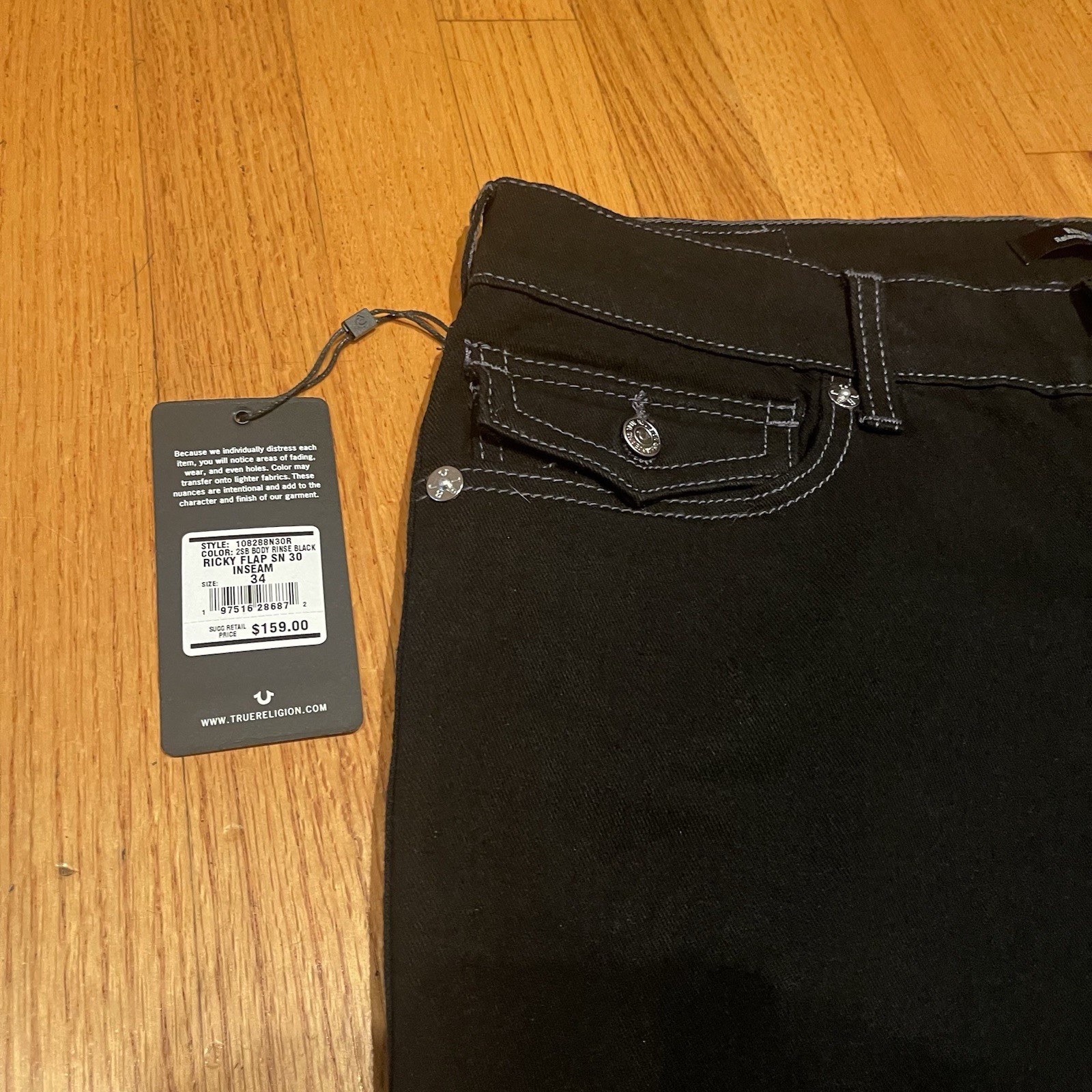 True Religion Brand New Ricky Flap SN All Black Jeans. thumbnail 2