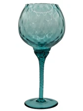 Vintage Empoli Italian Art Glass Teal Blue Optic Vase Long Stem Compote Bowl