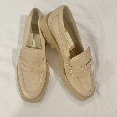 DOLCE VITA Ladies Elias Platform Penny Loafers, Beige Suede Sz 7.5 NEW no tags
