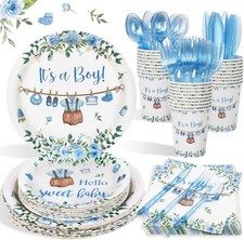 Boy Baby Shower Decorations Plates Set 25 Guests175 Pcs Blue It's a Boy Baby ...