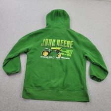 John Deere Hoodie Mens Medium Tractir Green Logo Graphic Pullover