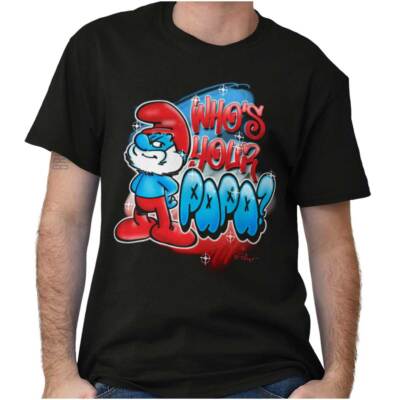 LOGOVISION Maglietta Unisex Smurfs 'Call Me Papa Smurf' - Cotone, Grigio Athletic Heather, Regolare