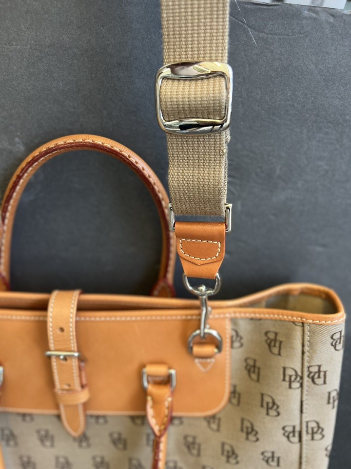 Dooney & Bourke Brown Jacquard Canvas & Tan Leather Large Shoulder Tote