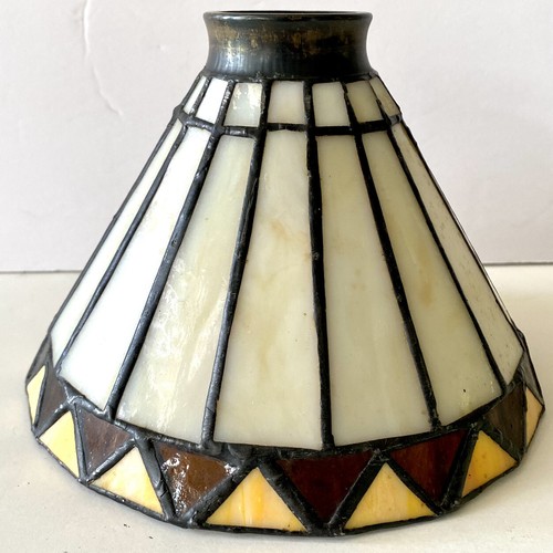 Slag Stained Glass Lamp Shade Mission Art Deco Tiffany Style Yellow Beige Amber Ebay