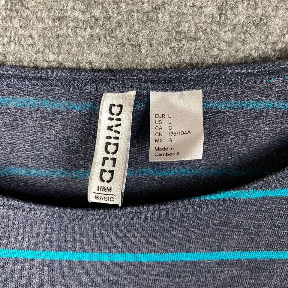 Top para mujer Divided H&M grande a rayas manga 3/4 azul mezcla de poliéster L Foto 3 de 4