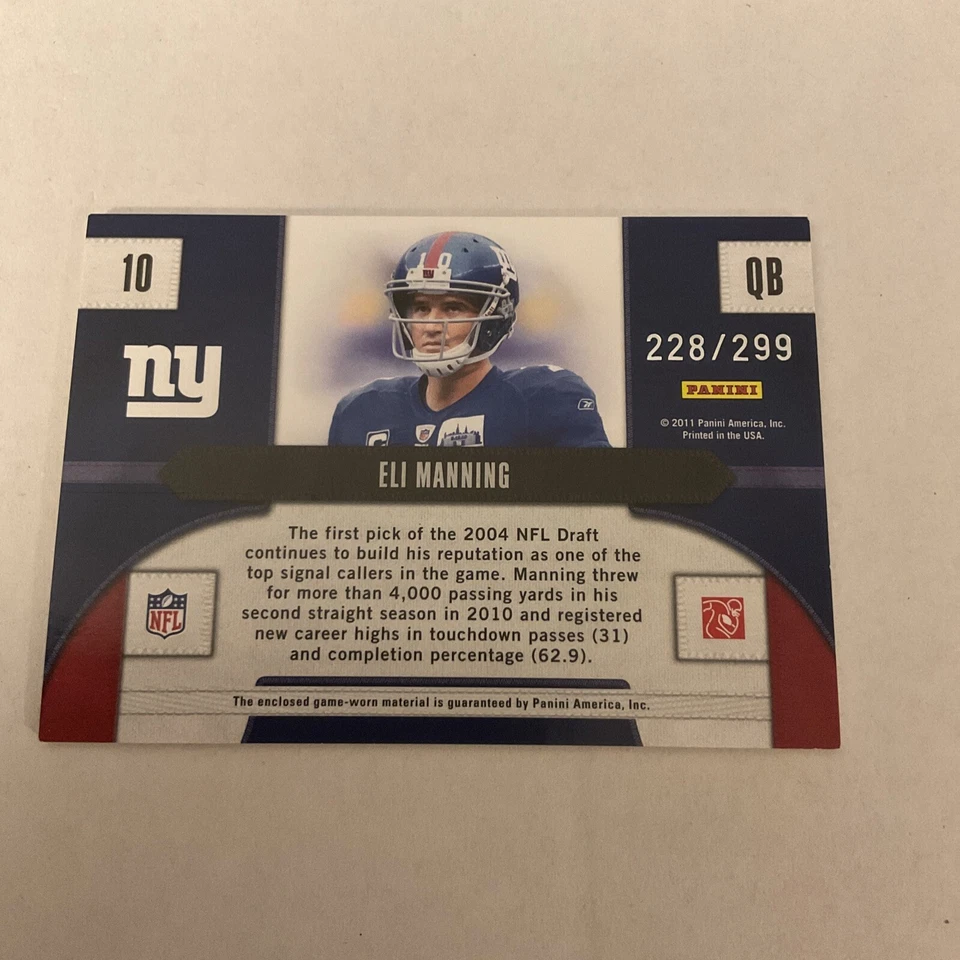 2011 PANINI THREADS GAMEDAY JERSEYS ELI MANNIN /299 - Image 2 of 2