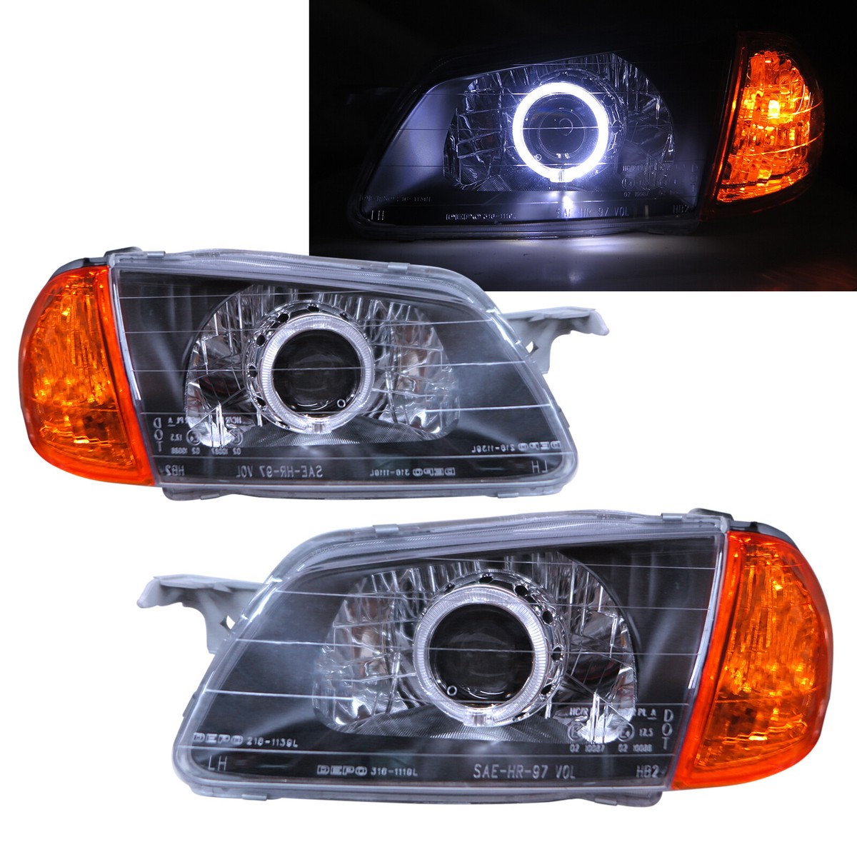 323 BJ 98-00 Guide LED Halo Bi-Projector HID Headlight Black V2