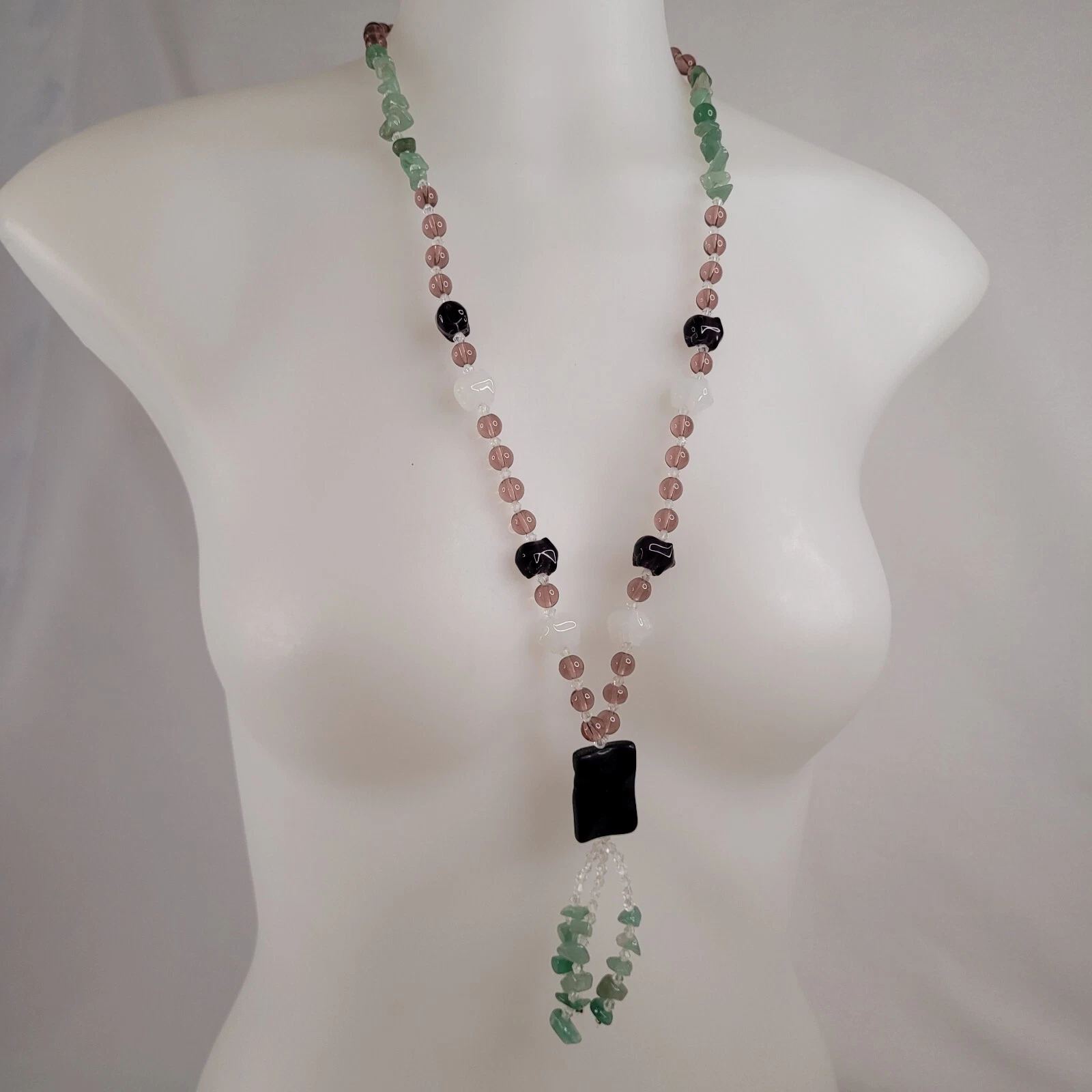 VETEMENTS Collana bigiotteria moda vetro verde viola perline goccia Y pendente forme animali