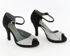 Rosso Latino scarpa sandalo ballo camoscio plateau tacco 75 nero-argento num.33½