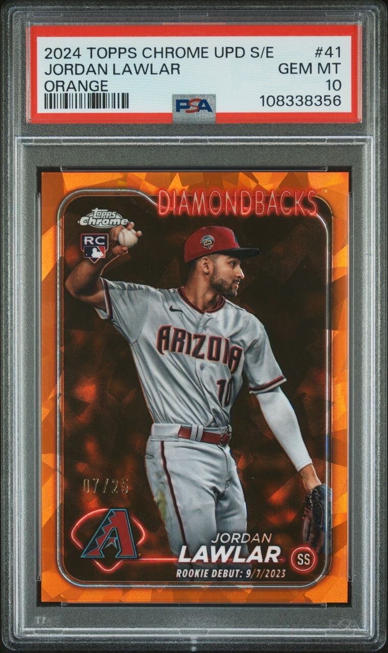 2024 Topps Chrome Sapphire JORDAN LAWLAR RC ORANGE #'d/25 PSA 10 D-Backs