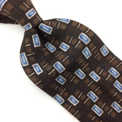 Corporate Gear Usa Tie Brown Silver Sky-Blue Silk Necktie Rectangles Shapes #I21