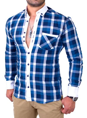 Reslad Herren Hemd Karo Muster Button-Down Männer Langarmhemd RS-7213 - SALE - Bild 1 von 4