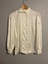 Vintage Laura Mae Women Top Size 8 Cream Floral Satin Puff Sleeve Victorian 80s