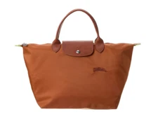 NWT LONGCHAMP Le Pliage Green Type M Short Handle Travel Bag Cognac Brown $150+