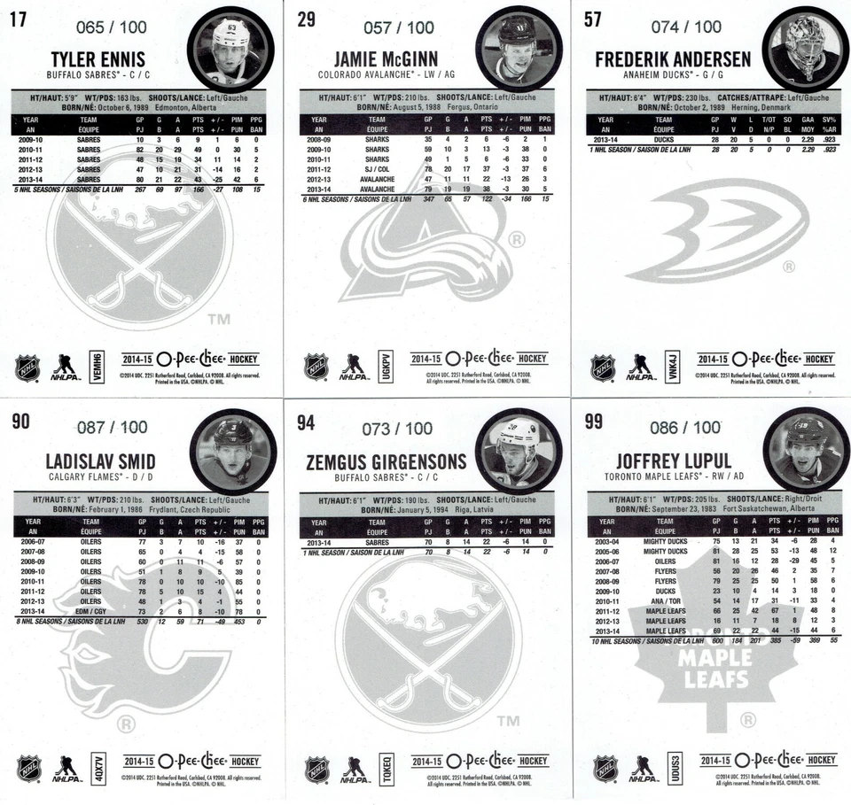 2014-15 O-Pee-Chee Black Rainbow /100 U pick from list #17 -- #495 - Image 2 of 2