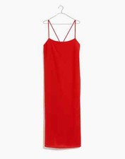 NWT Madewell Silk Square Neck Cross-Back Slip Midi Dress Lipstick Red 0