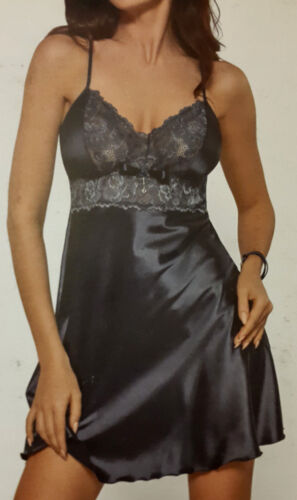 NEW Gorsenia K179/2 Felicita Enticing Satin Chemise With Lace & Ribbon Graphite - Picture 1 of 5