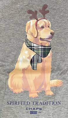 NWT Chaps Unisex Christmas Golden Retriever Spirited Tradition T Shirt Gray XL