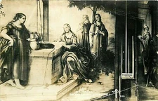 RPPC Mexico Postcard O372 Sta Monica Jesus Woman at Well Hotel Palace Puebla