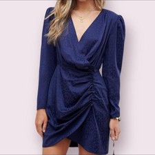 ASOS Design Navy Blue Animal Jacquard Mini Dress Size 6 Faux Waist Wrap