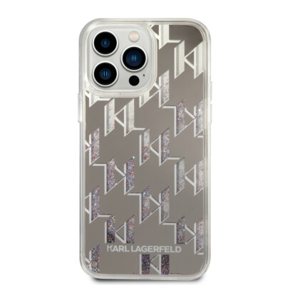 Karl Lagerfeld iPhone 14 Pro Max Hülle Cover Case Liquid Glitter Monogram Silver