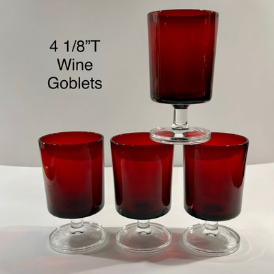 Cavalier Ruby by CRISTAL D'ARQUES-DURAND 4 1/8 T Red Glass Wine Goblets~Set of 4