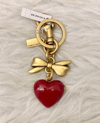 NWT Coach Bow Heart Locket Bag Charm Keychain Key Fob CZ276 Brass