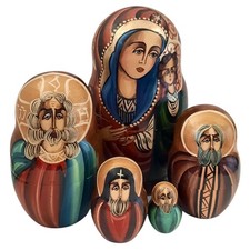 Matryoshka Russian Nesting Doll Set Artist Signed Holy Mother Mary Nativity VTG.