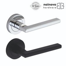 Internal Door Handle Pair Lever on Rose Milton Straight - Chrome Black