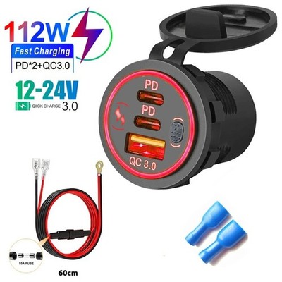 12V 24V Marine USB Outlet Waterproof Car Charger Socket PD Type-C QC3.0 Switch