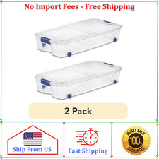 2 pack Sterilite 66 Quart Latching Underbed Wheeled Storage Bin, Clear Plastic