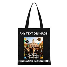 Personalized Friend Graduation Canvas Tote Bag Custom Name Image Print Grad Gift