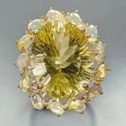 Gemstone 34 ct Natural Lemon Quartz Ring 925 Sterling Silver Size 8 /R482287