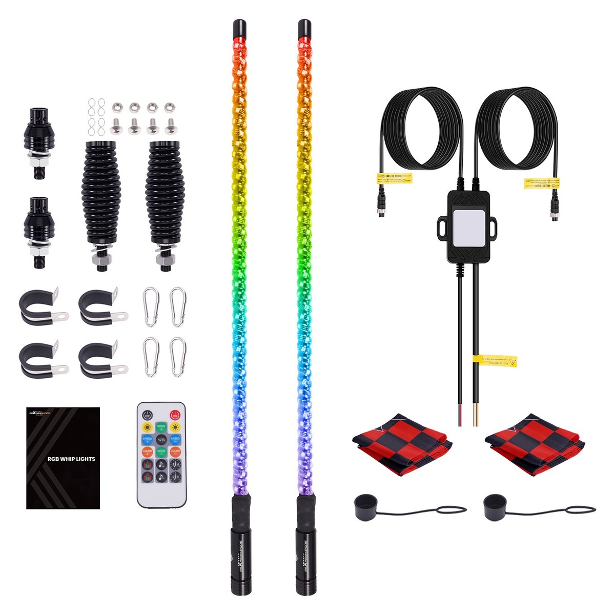 2Pcs 3FT RGB Spiral LED Whip Lights Antenna Chase w/Flag & Remote
