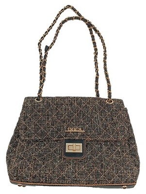 DOCA Umhängetasche Schwarz Elegant Kettendetails Steppmuster